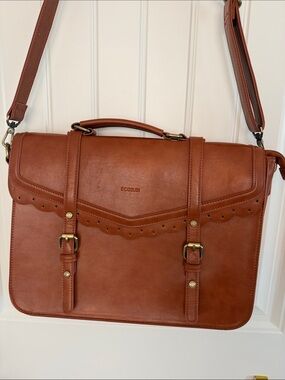 ECOSUSI Tan Women's Laptop Bag with Scalloped Flap
